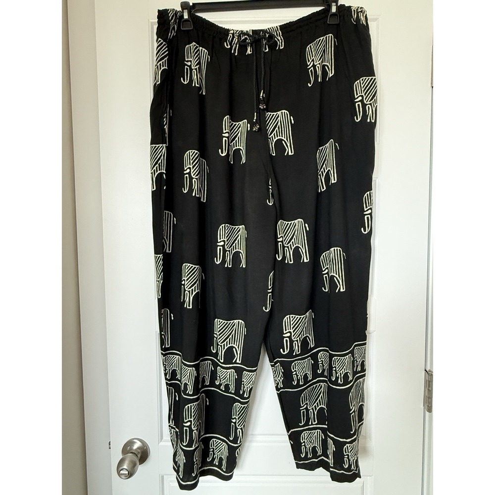 Elephant Print Harem Pants Tie Waist Free Size Boho Hippie Bohemian NWOT